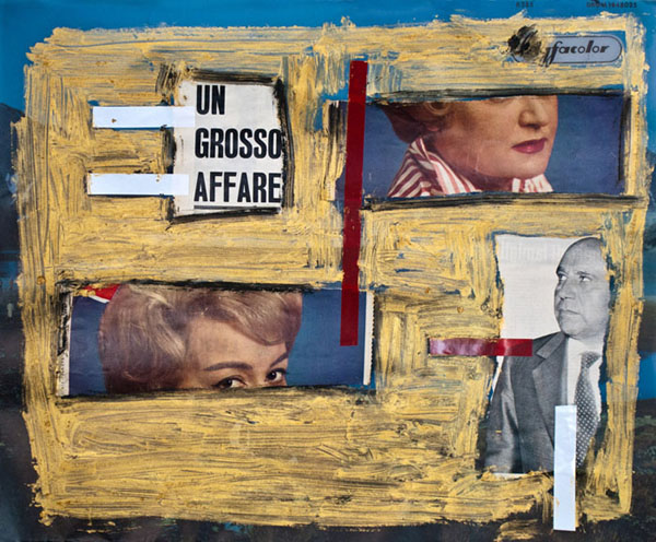 Elisa Abela, Un grosso affare, 2011. Collage su manifesto pubblicitario con colori a olio e nastro isolante, 56,5 x 47 cm